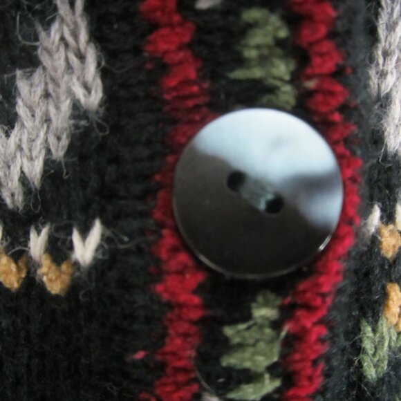 Appleseeds Womens Large Black Ivory Red Embroidered Floral Ramie Silk Cardigan - Picture 9 of 13